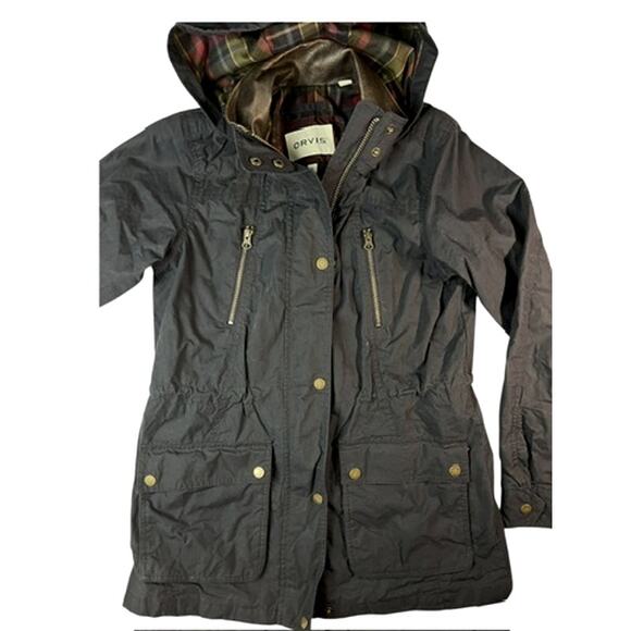 Orvis River Road Waxed Cotton Chore Coat Barn Jacket, Hooded | Sz S, Navy Blue - Picture 3 of 13